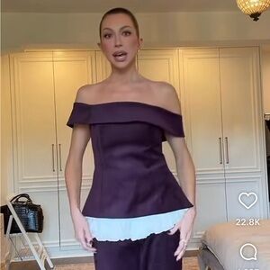 Off-Shoulder Plum Top with White Ruffle